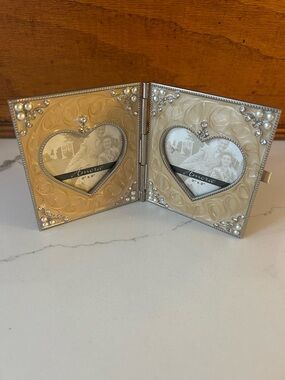 Things Remembered Amora Folding Double Heart Frame Swarovski Crystal Enamel